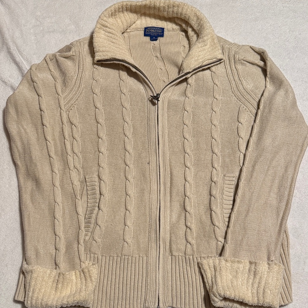 Pendleton Beige Cable Knit Cardigan - image 1